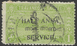 Travancore-Cochin(India). 1949-51 Official. ½a On 1ch Used. P12½ SG O11 - Travancore-Cochin