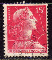 FRANCE FRANCIA 1955 1959 MARIANNE MARIANNA ALLA NEF 15f USATO USED OBLITERE' - 1959-1960 Marianne à La Nef