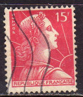 FRANCE FRANCIA 1955 1959 MARIANNE MARIANNA ALLA NEF 15f USATO USED OBLITERE' - 1959-1960 Marianne (am Bug)