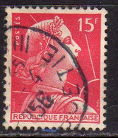 FRANCE FRANCIA 1955 1959 MARIANNE MARIANNA ALLA NEF 15f USATO USED OBLITERE' - 1959-1960 Marianne (am Bug)