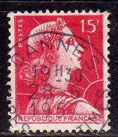 FRANCE FRANCIA 1955 1959 MARIANNE MARIANNA ALLA NEF 15f USATO USED OBLITERE' - 1959-1960 Marianne (am Bug)