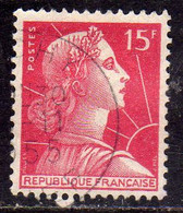 FRANCE FRANCIA 1955 1959 MARIANNE MARIANNA ALLA NEF 15f USATO USED OBLITERE' - 1959-1960 Marianne (am Bug)