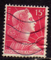 FRANCE FRANCIA 1955 1959 MARIANNE MARIANNA ALLA NEF 15f USATO USED OBLITERE' - 1959-1960 Marianna Alla Nef