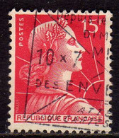 FRANCE FRANCIA 1955 1959 MARIANNE MARIANNA ALLA NEF 15f USATO USED OBLITERE' - 1959-1960 Marianne (am Bug)