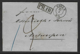 Voorloper Verstuurd Uit Coeln 22 5 1853 Stempel PR.1R - 1830-1849 (Independent Belgium)