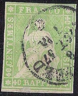 Schweiz Suisse 1855: II.Periode Faden Rot 40 RAPPEN Grün Zu 26 C Mi 17IAyr Mit O FRAUENFELD 8 OCT 57 (Zu CHF 140.00) - Gebraucht