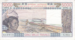 BILLETE DE COSTA DE MARFIL DE 5000 FRANCS DEL AÑO 1991  (BANK NOTE) - Costa De Marfil