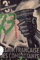 03- VICHY - RARE AFFICHETTE 3 ANNIVERSAIRE LEGION FRANCAISE DES COMBATTANTS- 29 AOUT 1943-GUERRE 1939-1945 COLLABORATION - Historical Documents