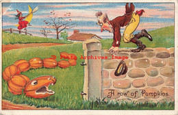 325417-Halloween, Julius Bien No 9803, A Row Of Pumpkins, Frightened Man On Stone Wall - Halloween