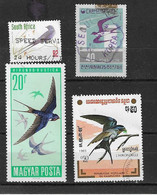 328 TPE - OISEAUX - HIRONDELLES  -4 TIMBRES OBLITERES - Zwaluwen