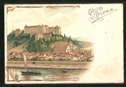 Lithographie Pirna, Stadt Und Sonnenstein - Pirna