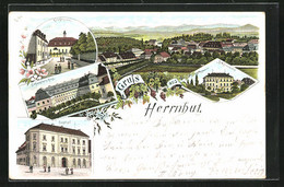 Lithographie Herrnhut, Gasthof, Mädchenanstalt, Schwestern-Haus - Herrnhut