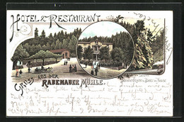 Vorläufer-Lithographie Rabenau, 1895, Hotel-Restaurant Rabenauer Mühle Mit Bäder Im Haus - Rabenau