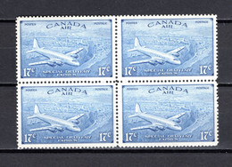 CANADA PA N° 12  BLOC DE QUATRE TIMBRES   NEUF SANS CHARNIERE  COTE 24.00€   AVION - Luftpost