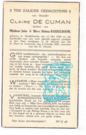 DP Claire De Cuman / Raekelboom 21j. ° Middelkerke 1926 † Ongeval Oostende 1947 - Devotieprenten