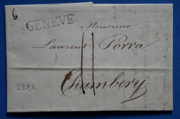 S19 SUISSE BELLE LETTRE RARE 1823 GENEVE POUR CHAMBERY SARDE +Q. LUXE + AFFRANCH PLAISANT - ...-1845 Vorphilatelie