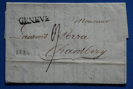 S19 SUISSE BELLE LETTRE RARE 1824 GENEVE POUR CHAMBERY SARDE +Q. LUXE + AFFRANCH PLAISANT - ...-1845 Voorlopers