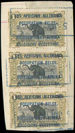 N°34(3) - 1Fr. Olive En Bande De Trois, Sur Petit Fragment De Télégramme Avec Annulation Griffe bleue de Type Allemand D - Lettres & Documents