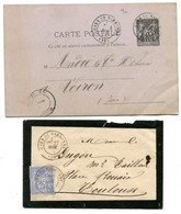 AUDE Dateur T 17 GARE DE NARBONNE Sur Entier Sage De 1879 Et Env. De 187? Pothion N°871 - Railway Post