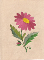Fleur Brodée Ancienne -  Recto-Verso De 8cms X 6cms Sur Carton - Rare - Laine