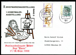 Bund PU288 D2/023 ALBRECHT DÜRER Gebraucht Aachen 1989 - Enveloppes Privées - Oblitérées