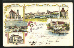 Lithographie Havelberg, St. Laurentiuskirche, Rathaus, St. Annakapelle - Havelberg