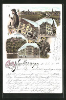 Lithographie Nordhausen, Riesenhaus U. Lutherdenkmal, Wilhelmshöhe - Nordhausen