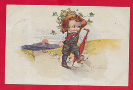 CARTOLINA VG ITALIA - Bambino In Cammino Con Ombrello - ILLUSTRATA CASTELLI - 9 X 14 - 1920 TREVISO - Castelli