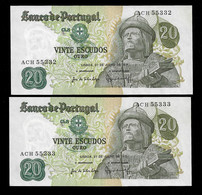 Portugal 20 Escudos 1971 - 2 NOTES RUNNING NUMBERS - Pick 173 UNC (NT#07) - Portugal