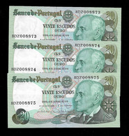 Portugal 20 Escudos 1978 3 Notes Running Numbers Pick 176b Unc (NT#07) - Portugal