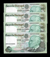 Portugal 20 Escudos 1978 4 Notes Running Numbers Pick 176b Unc (NT#07) - Portugal