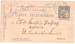 PARIS 20 Carte Postale Entier 30 C Chaplain Dest Madeleine Ob 28 2 1894 Yv 2511 - Pneumatic Post