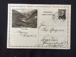 1938 CDV 67/6 Mi P68 Krkonose Oblitéré Nove Mesto Neustadt 18,5,38 - Postkaarten