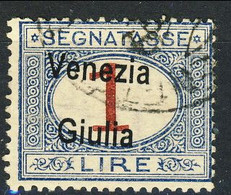 Trieste Tasse 1918 Sass. N. 7 L. 1 Azzurro E Carminio. Usato € 1200 Firme Enzo Diena, Raybaudi + Una - Impuestos