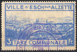 Luxembourg - Esch-sur-Alzette Esch Sur Alzette City Local Tax Revenue Stamp 3 Fr Factory Industry Church Cathedral - Revenue Stamps