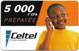 Gabon - Celtel - Young Boy At Phone - No Expiry, GSM Refill 5.000FCFA, Used - Gabon