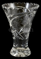 Kristály Váza, Csiszolt, Jelzés Nélkül, Minimális Kopással. M: 15,5 Cm - Glass & Crystal