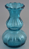 Fodros Kék üveg Váza. Formába öntött, Anyagában Színezett, Hibátlan. M: 22 Cm - Glass & Crystal