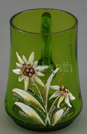 Emlék üvegpohár, Plasztikus Kézzel Festett Virágos Díszítéssel, Apró Csorbával, Kopásokkal. M: 7,5 Cm - Glass & Crystal