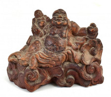 Nevető Buddha Faragott Fa Szobor, Két Részből összeállítva, 11×9 Cm - Other & Unclassified