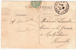 PARIS DEPART Carte Postale 5 Mots 5c Blanc Yv 111 Ob 1906 Meca Krag 7 Lignes égales Bloc Dateur à PONT Dreyfus A00014 - Oblitérations Mécaniques (Autres)