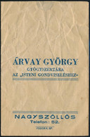 Cca 1940 Nagyszőllős, Árvay György Gyógyszertára Az "Isteni Gondviseléshez" Papírzacskó, 13x8,5 Cm - Advertising