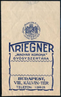 Kriegner "Magyar Korona" Gyógyszertára Budapest Receptboríték - Advertising