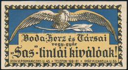 Cca 1920 Boda-Herz és Társai Vegy. Gyár "Sas" Tintája Számolócédula, Szép állapotban - Advertising