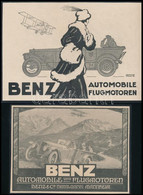 Cca 1914 'Benz Automobile Und Flugmotoren. Benz & C., Mannheim' Német Nyelvű Autóreklámok, 2 Db, Háborús Grafikával, Kar - Advertising