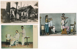 **, * 3 Db RÉGI Kínai Képeslap: Borbélyok / 3 Pre-1945 Chinese Postcards: Barbers - Zonder Classificatie