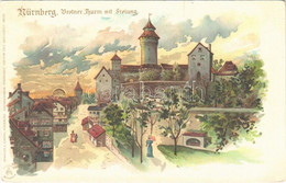 ** T2/T3 Nürnberg, Nuremberg; Vestner Turm, Freiung / Castle Tower. Winkler & Schorn Litho (EK) - Non Classificati