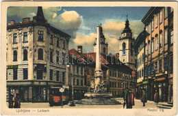 T2/T3 1918 Ljubljana, Laibach; Mestni Trg / Square, Street View, Tram, Shops (EK) - Unclassified