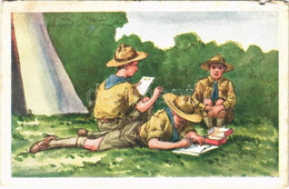 T4 1947 Levél A Táborból. Rigler József Ede Kiadása R.J.E. 8003. / Hungarian Boy Scout Art Postcard (b) - Zonder Classificatie
