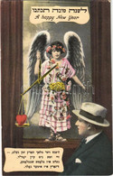 ** T1 Héber újévi üdvözlet Angyallal. Judaika / A Happy New Year. Hebrew Greeting With Angel. Judaica - Non Classificati